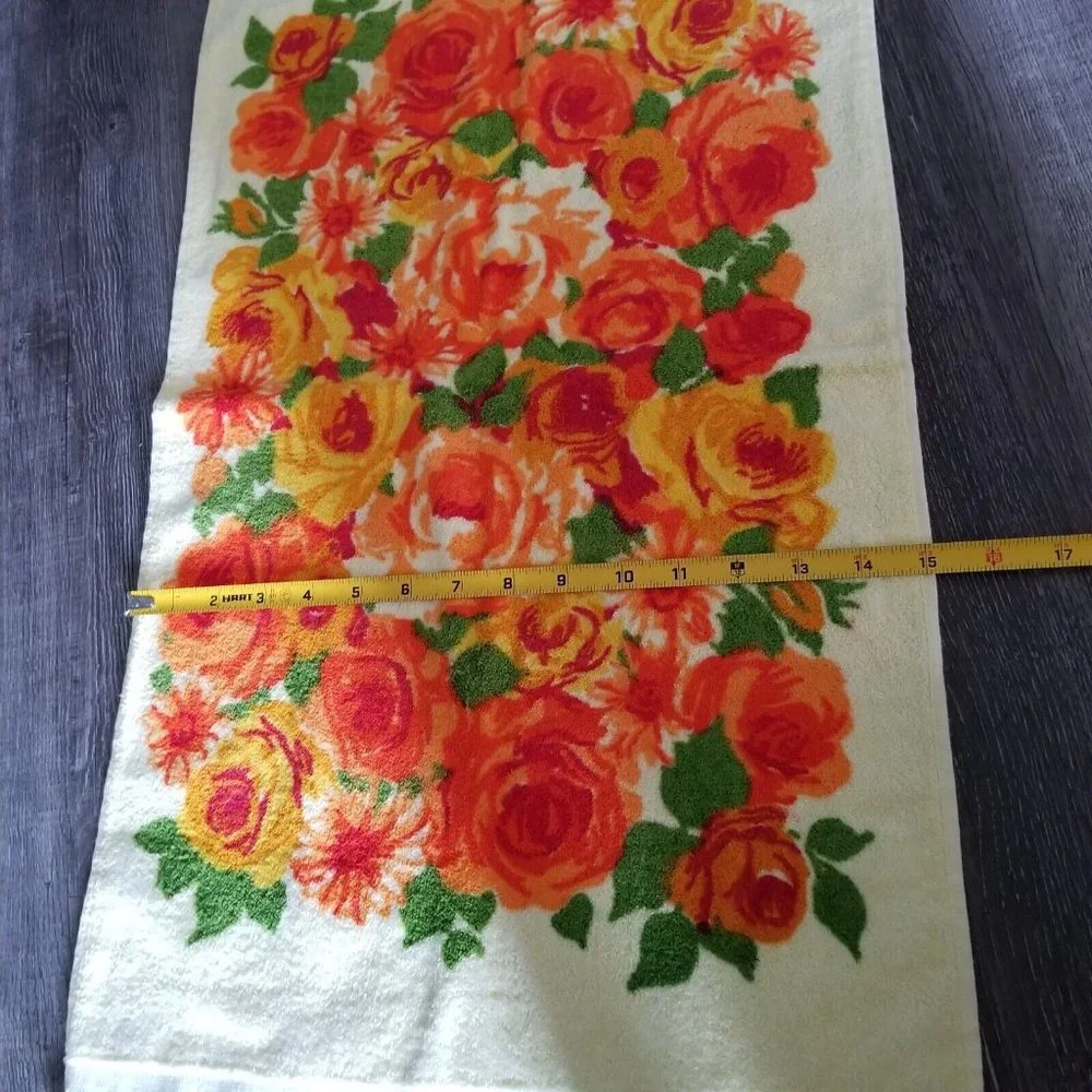 Vintage Towels Cannon Monticello Orange Yellow Bath Set 6 Piece Floral Flowers